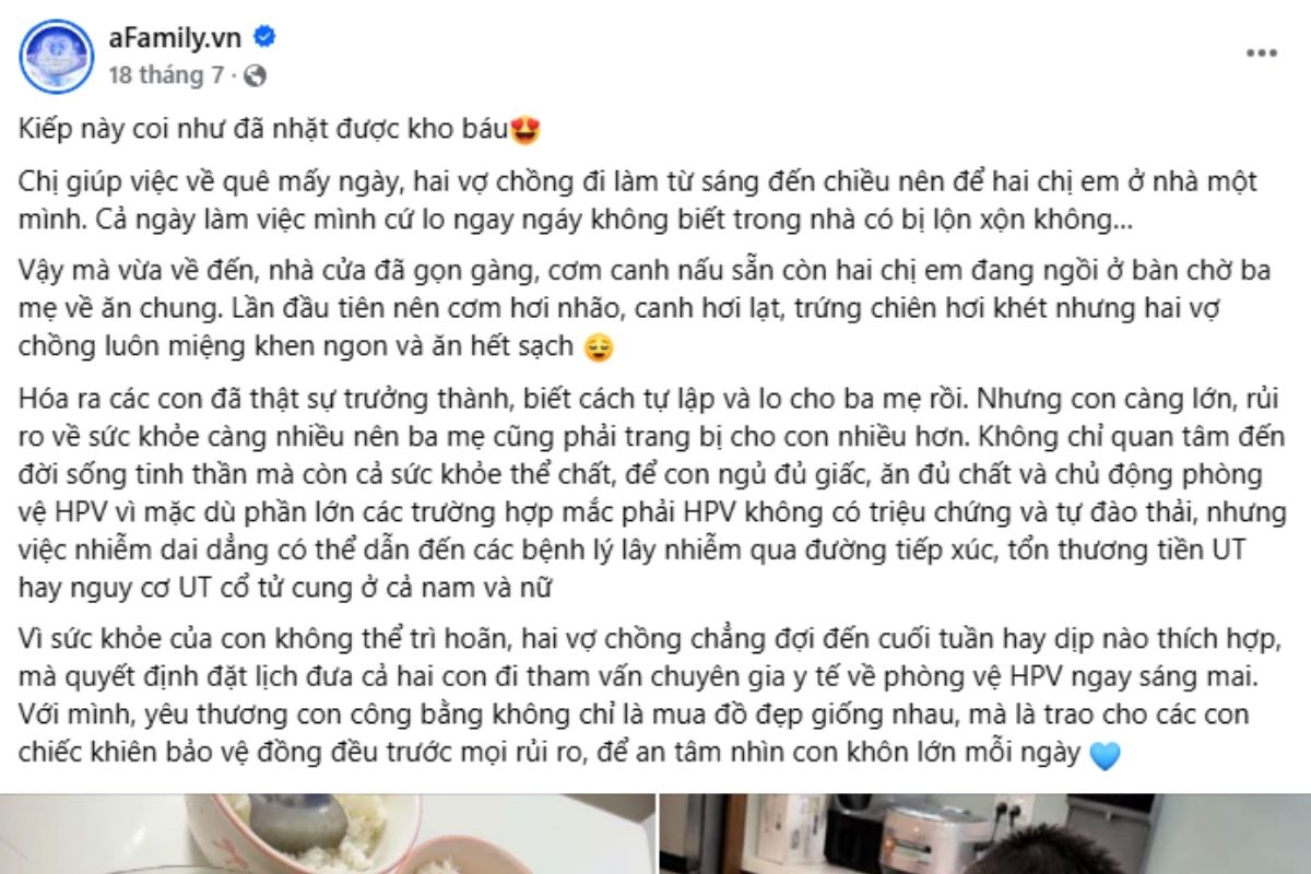 aFamily.vn đưa chủ đề HPV vào câu chuyện gia đình gần gũi để mở rộng nhận biết.