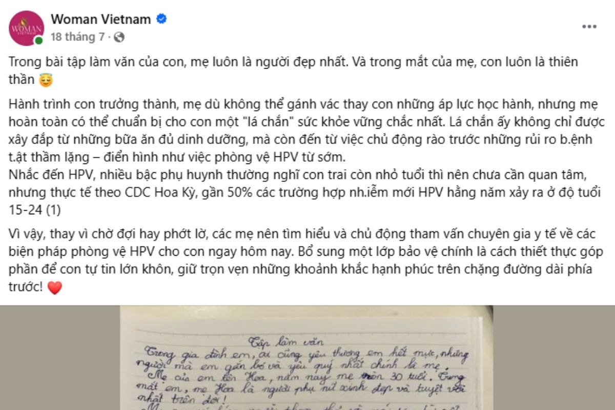 Woman Vietnam lồng ghép thông tin về HPV vào những tình huống quen thuộc với phụ huynh.